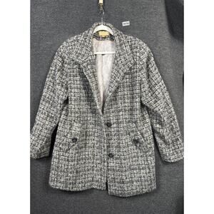 Katherine Kelly Coat Womens 16 Gray Black Boucle Wool Blend Long Jacket Pockets